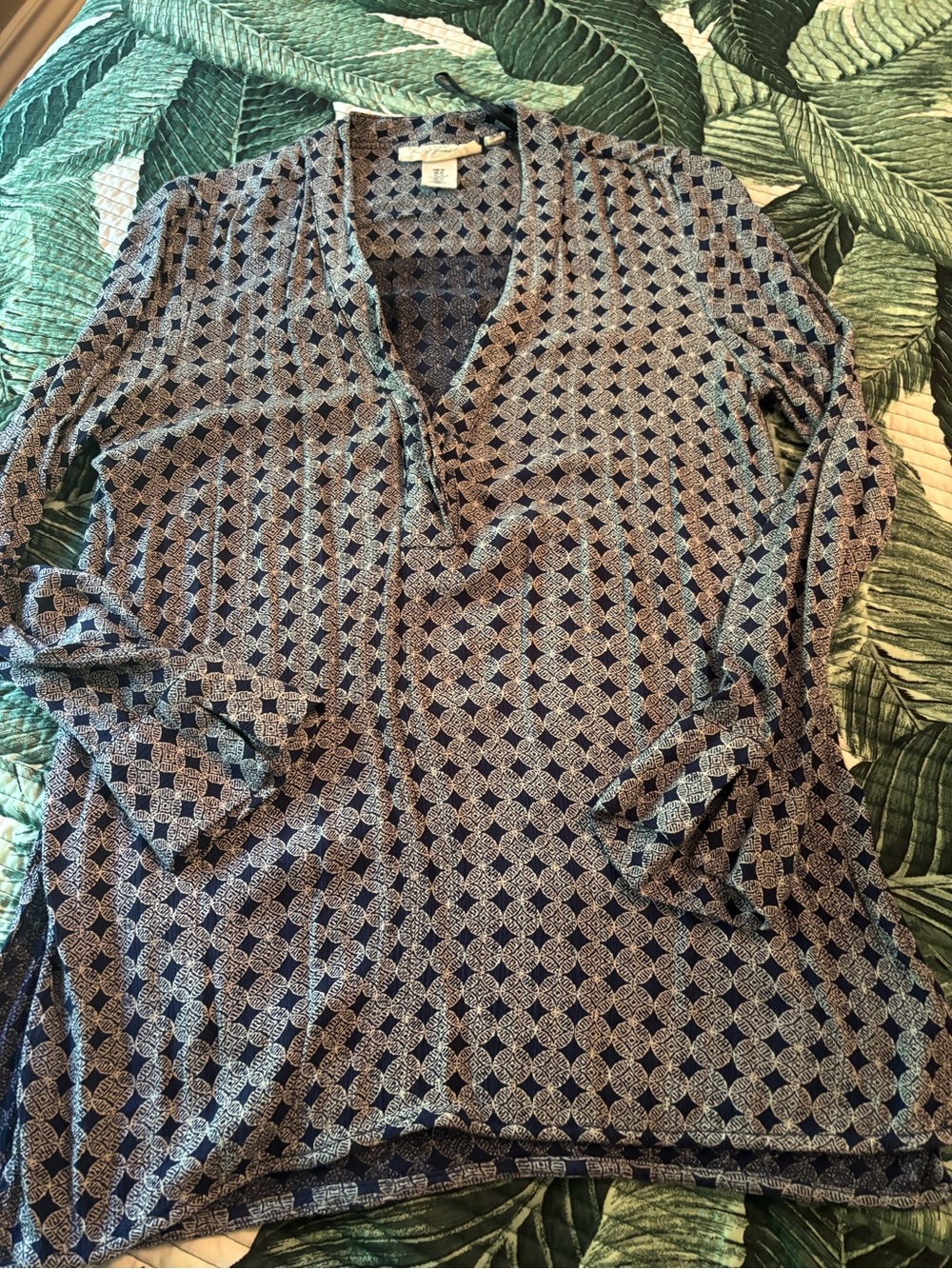 H&M Navy and Cream Geometric V-Neck Tunic